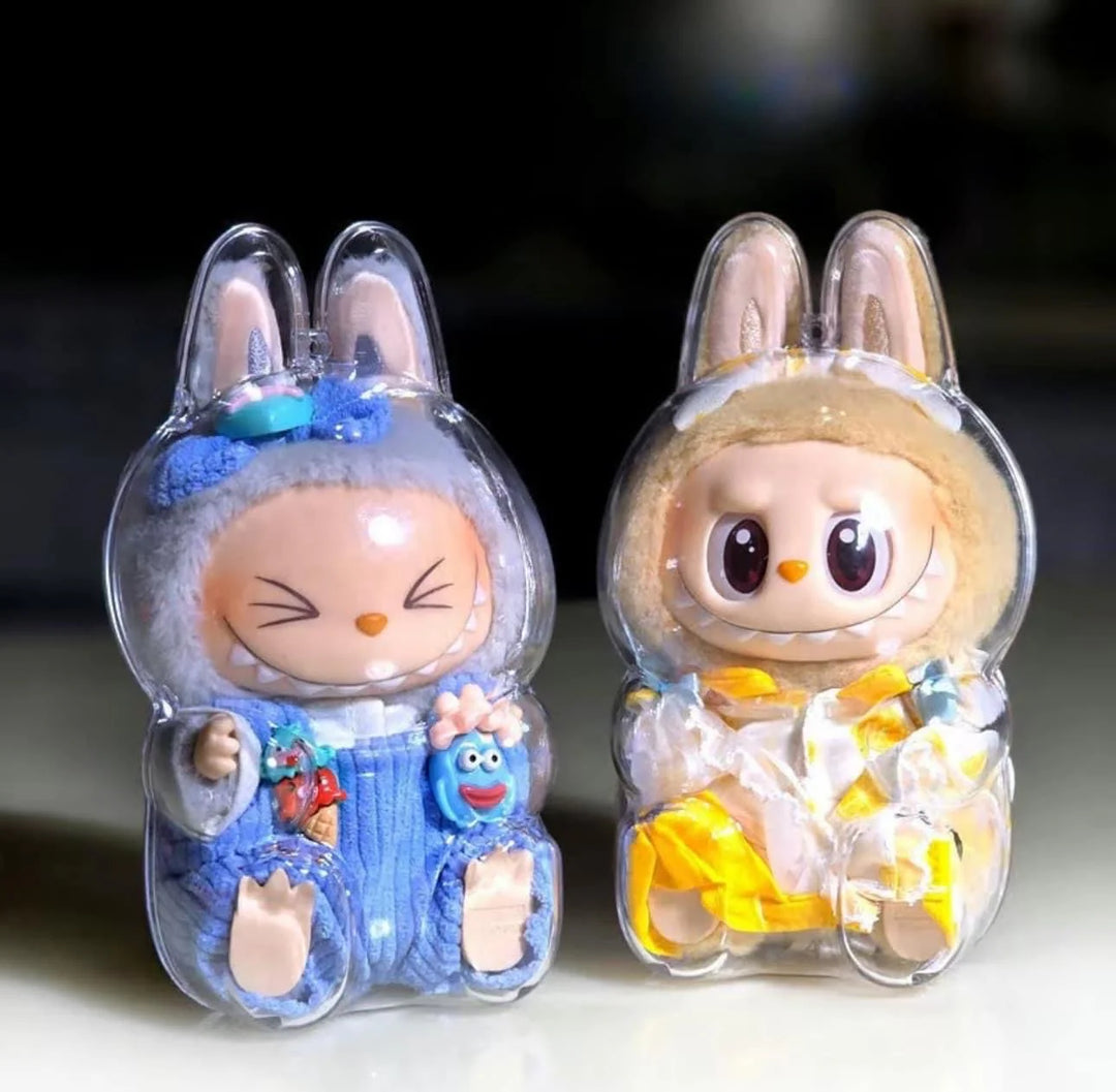 Clear 3D Labubu Protective Case β Transparent Bunny Figure Cover for Collectibles & Display