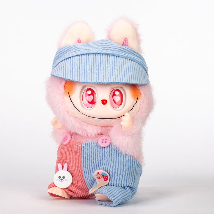 Labubu Bunny Meadow Outfit – Corduroy Overalls & Visor Cap