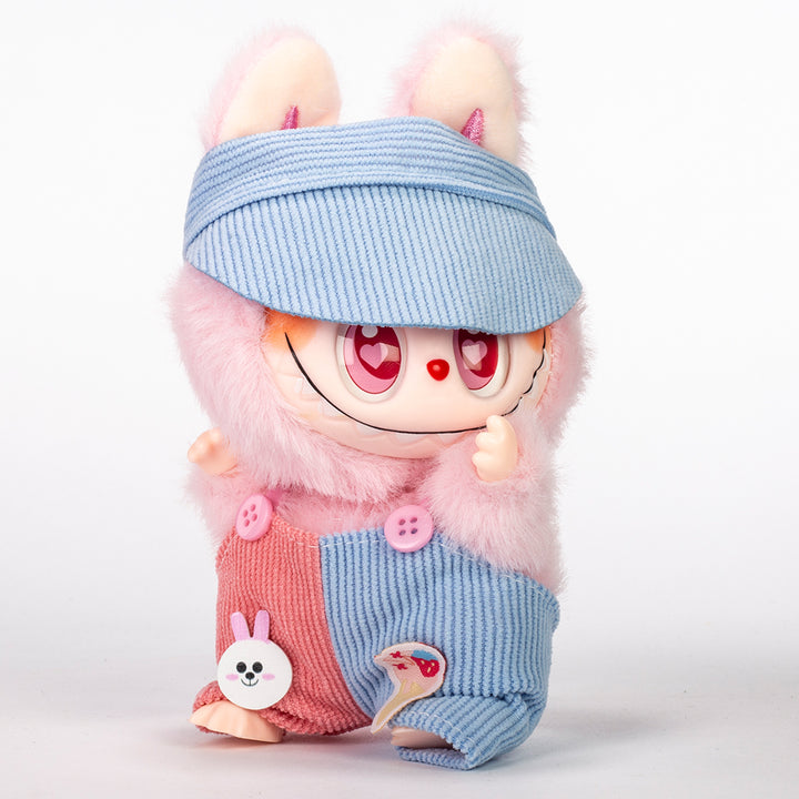 Labubu Bunny Meadow Outfit – Corduroy Overalls & Visor Cap