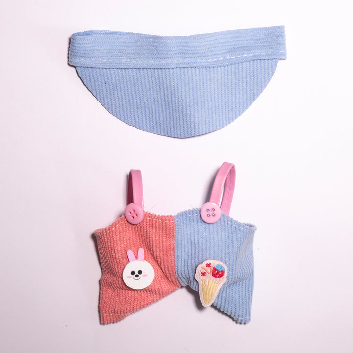 Labubu Bunny Meadow Outfit – Corduroy Overalls & Visor Cap