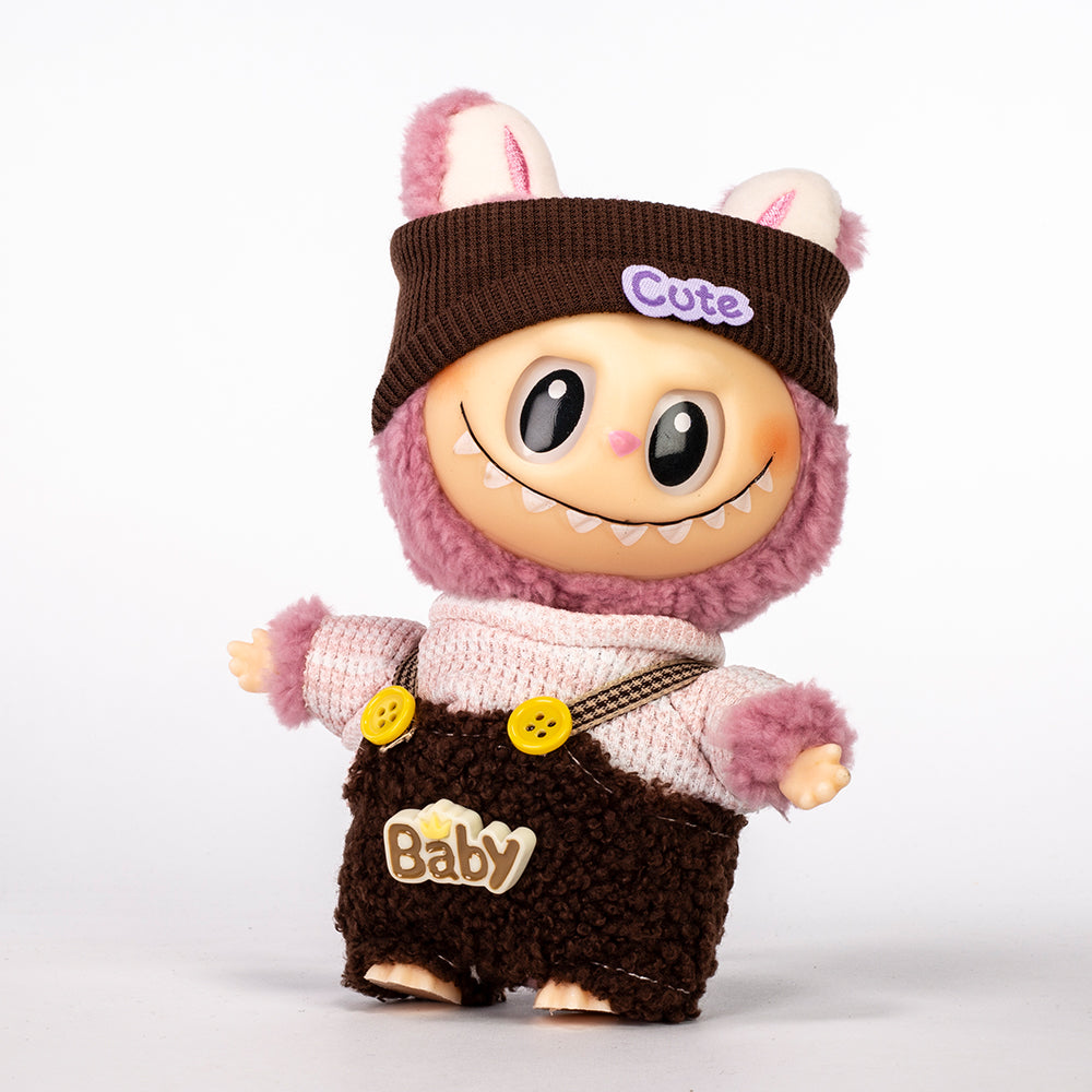 Labubu Baby Cozy Outfit – Cozy knit overalls, top + beanie